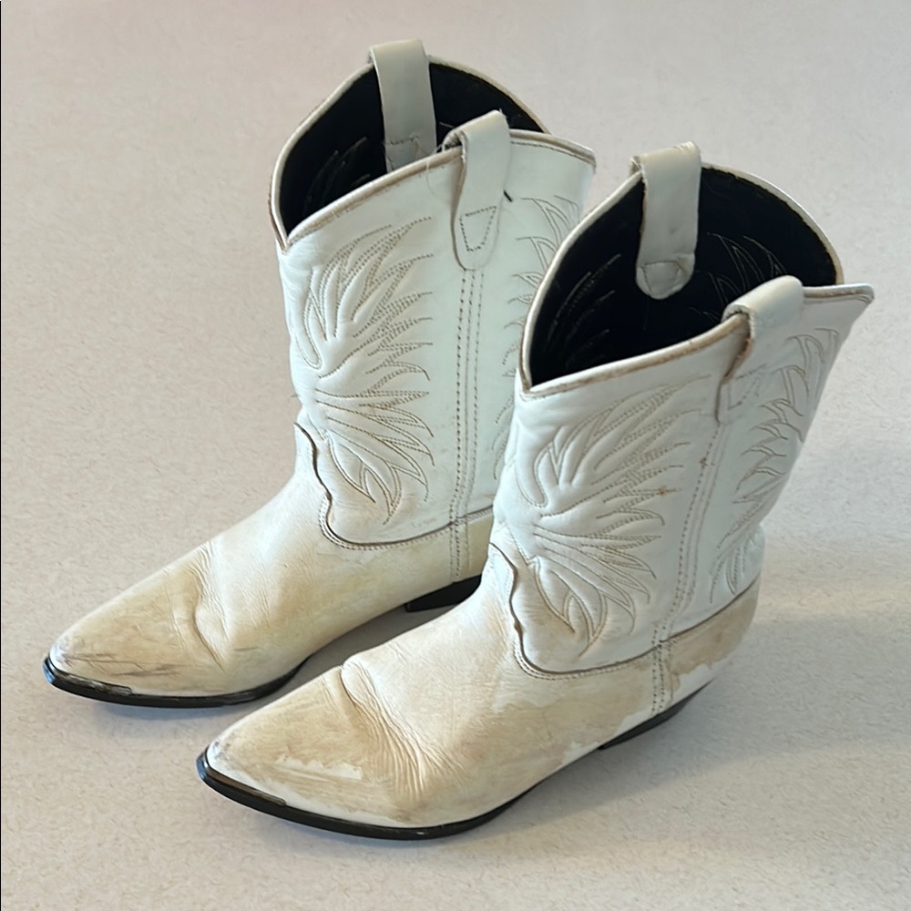 White Western Cowboy Boots Size Unknown Solid Leather Country Ranch City Boot